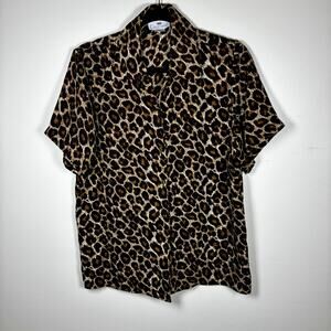 Vintage Women's Animal Print Top Button Down Medium Leopard Maximalist Dopamine